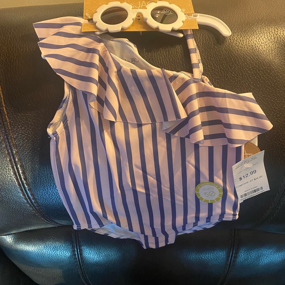 Striped One-Shoulder Baby Swimsuit